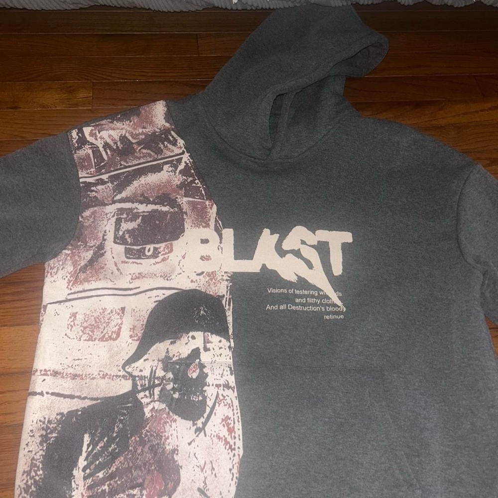 SHEIN Gray Graphic Hoodie Sweater